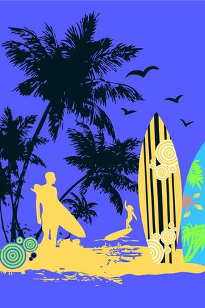 热带海边冲浪印花华亿平台图片