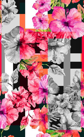 575615-欧美流行时尚水彩花卉