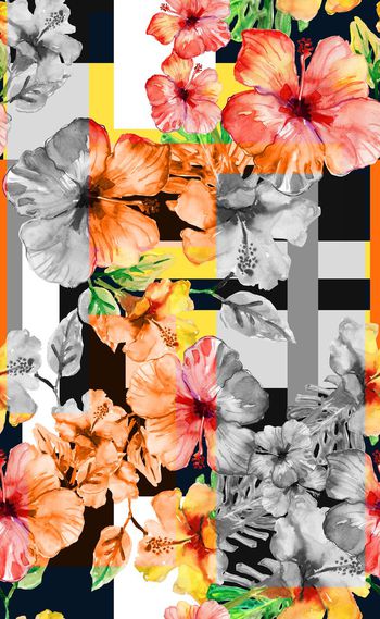 575616-欧美流行时尚水彩花卉