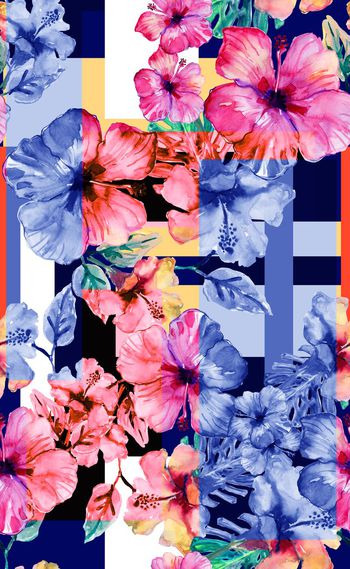 575617-欧美流行时尚水彩花卉