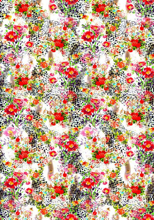 豹纹油画花卉组合华亿平台印花华亿平台图片