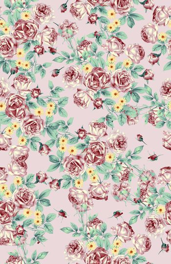 575688-手绘玫瑰花粉晶静谧蓝