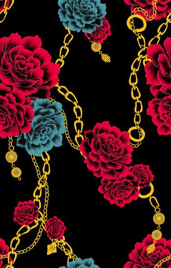 576076-花卉组合 牡丹 链子 古韵 雅致 