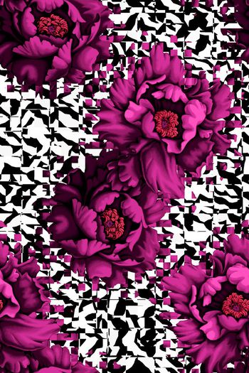576393-花卉花朵斑马纹几何马赛克牡丹花家纺