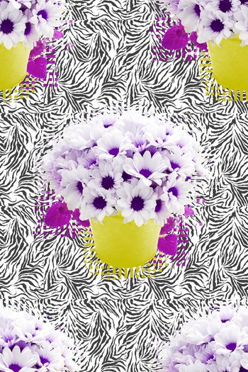 576437-小花斑马纹向日葵马赛克花卉花朵桌布