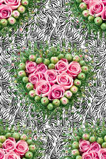 576462-玫瑰花斑马纹马赛克桌布窗帘沙发布家