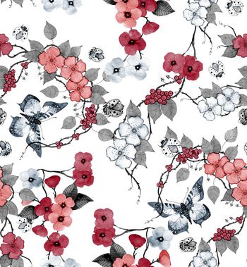 577085-手绘插画花卉蝴蝶