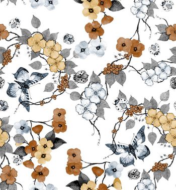 577086-手绘插画花卉蝴蝶