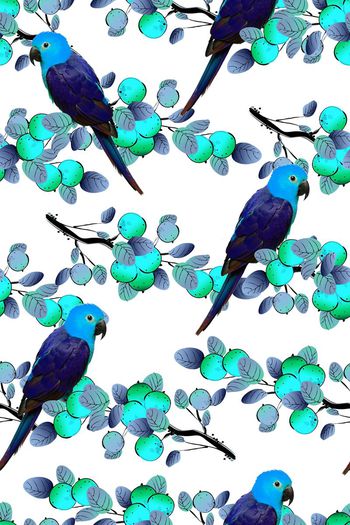 577178-花鸟果实水果田园鹦鹉女装家纺