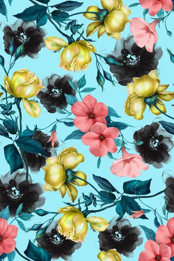 577595-花卉牡丹女装家纺窗帘壁纸水墨小花叶