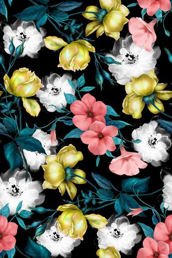 577597-花卉牡丹女装家纺窗帘壁纸水墨小花叶