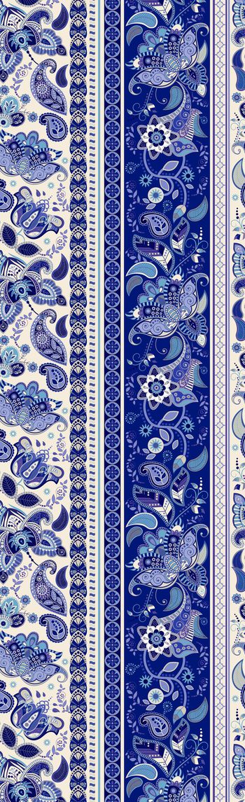 577824-青花花卉长围巾，竖条纹长丝巾