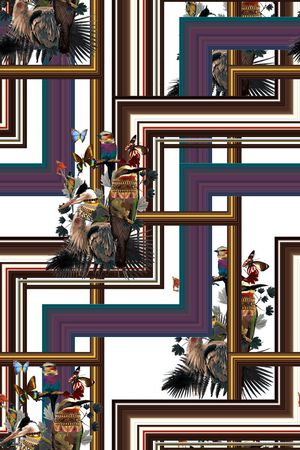 花鸟画框家纺女装复古贵族格子时尚印花华亿平台图片