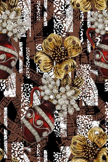 578480-插花迷彩豹纹花卉几何图形金属瓷器