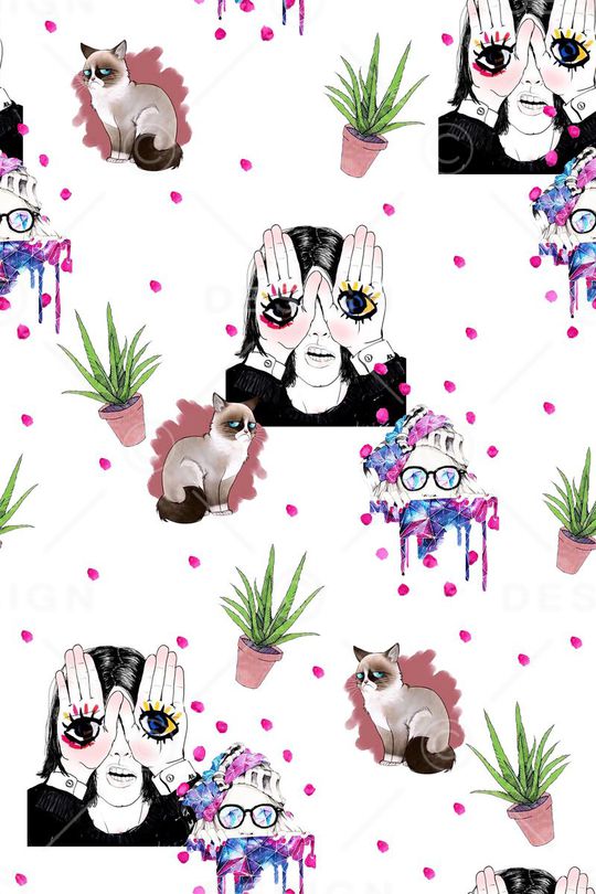 唯美卡通插画印花华亿平台图片