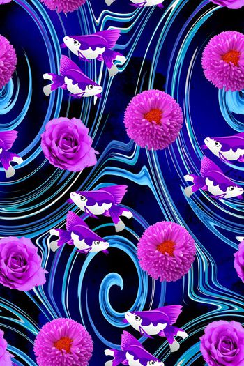 579092-金鱼向日葵花朵花卉炫彩水纹3纹理