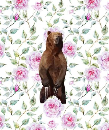 579545-站立熊与纯色与花