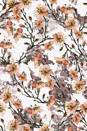 水彩花卉手绘印花华亿平台图片