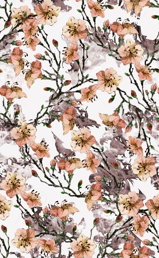 水彩花卉手绘印花华亿平台图片