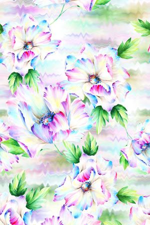 朦胧水彩花卉印花华亿平台图片