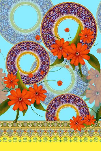 580717-古典瓷盘纹样花卉