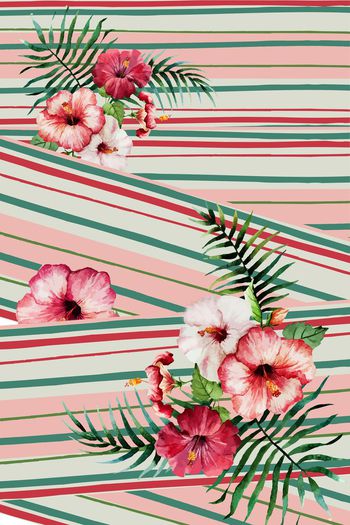 581862-时尚几何条纹水彩花卉