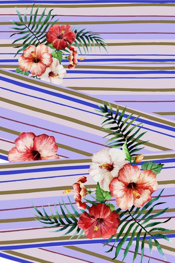 581863-时尚几何条纹水彩花卉