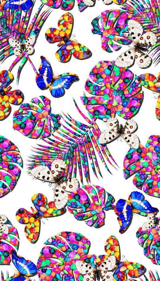 热带、椰子树叶、蝴蝶印花华亿平台图片