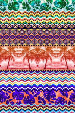 热带、几何、海滩、树叶印花华亿平台图片