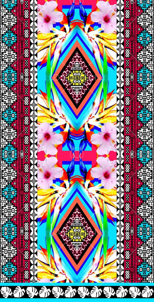 热带、天堂鸟、花卉、几何印花华亿平台图片