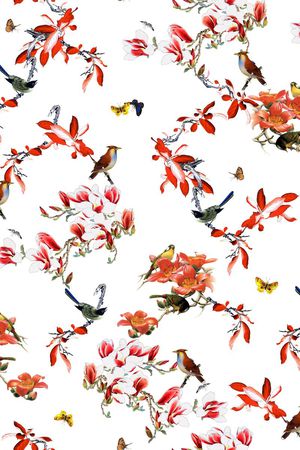 手绘、花鸟、中国风、国画、民族风印花华亿平台图片