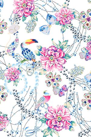 白底花卉印花华亿平台图片