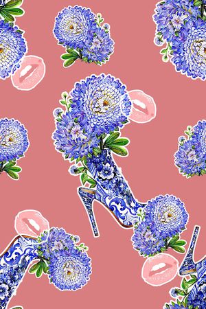 抽象几何清爽梦幻艺术平底立体手绘满版最新高清数码蕾丝民族中国风绣花珠宝肌理时尚潮

流大牌复古欧美风大嘴唇印花华亿平台图片