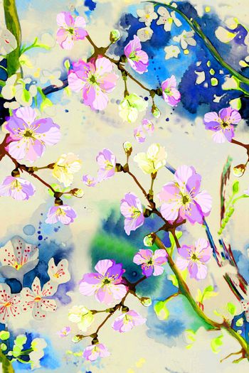 584377-水墨 樱花 