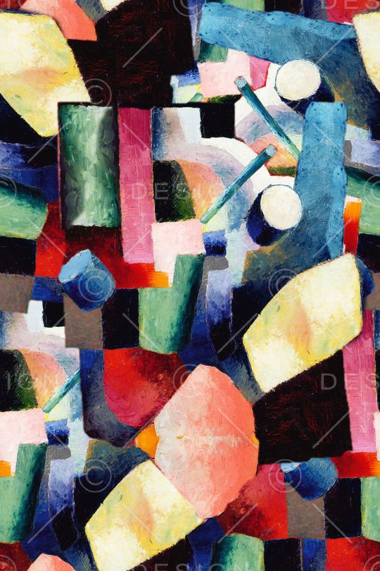 手绘 欧美 立体 几何 拼贴 3D 抽象印花华亿平台图片