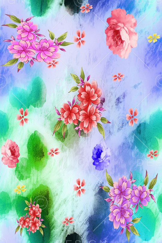 水墨 手绘 花卉 女装 裙子 丝巾 礼品印花华亿平台图片