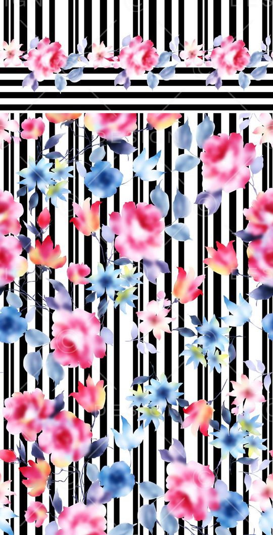 抽象、花卉、黑白线条印花华亿平台图片