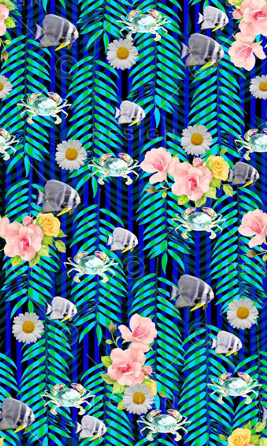 树叶 鱼 螃蟹印花华亿平台图片