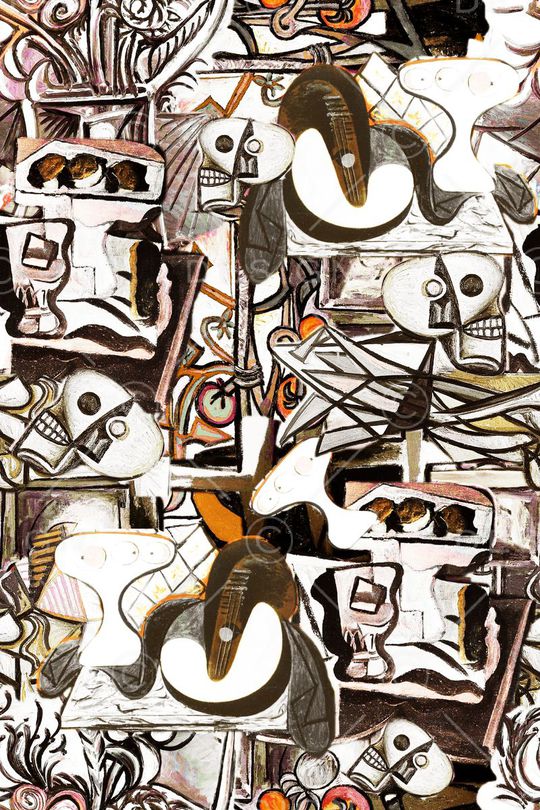 手绘 抽象 欧美 杂乱  线条 油画 西班牙 狂野 几何印花华亿平台图片