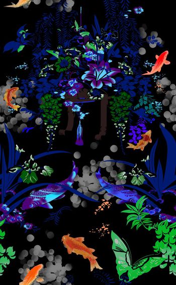 585193-手绘鱼花纹纹样组合图