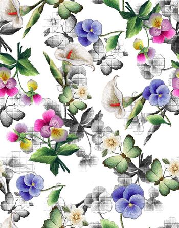 刺绣蝴蝶花印花华亿平台图片