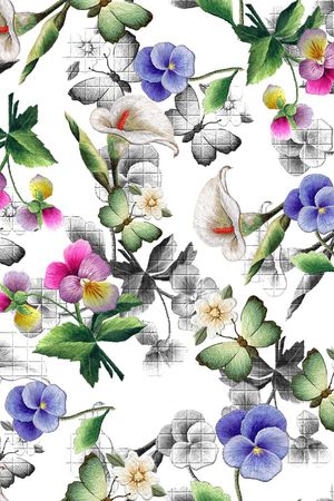 刺绣蝴蝶花印花华亿平台图片