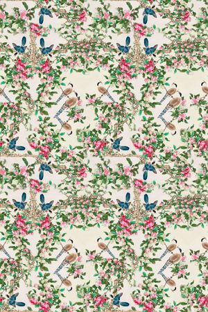 简约 满版 手绘 鸟 果实 桃子 中国风 女装 床品 箱包印花华亿平台图片