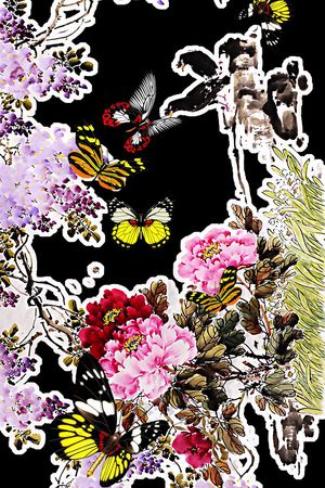 抽象几何清爽梦幻艺术平底立体手绘满版最新高清数码蕾丝民族中国风绣花珠宝肌理时尚潮

流大牌复古欧美风时尚潮流印花华亿平台图片