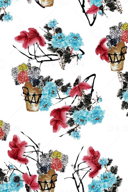 抽象国画印花华亿平台图片