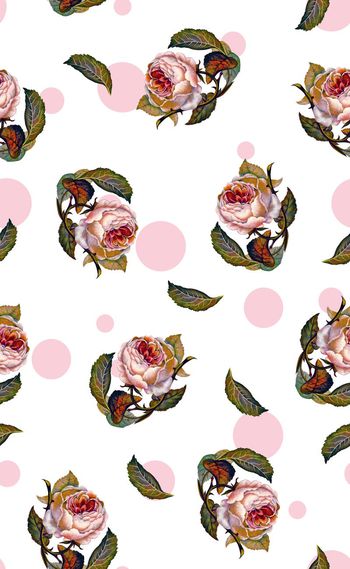 588681-欧美时尚波点手绘花卉