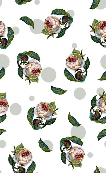 588682-欧美时尚波点手绘花卉