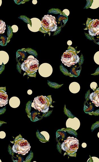 588684-欧美时尚波点手绘花卉