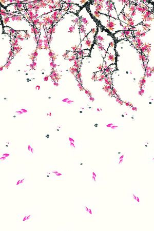 定位水墨桃花 中国风 女装 旗袍印花华亿平台图片