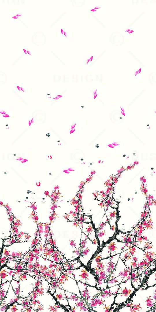 定位水墨桃花 中国风 女装 连衣裙印花华亿平台图片